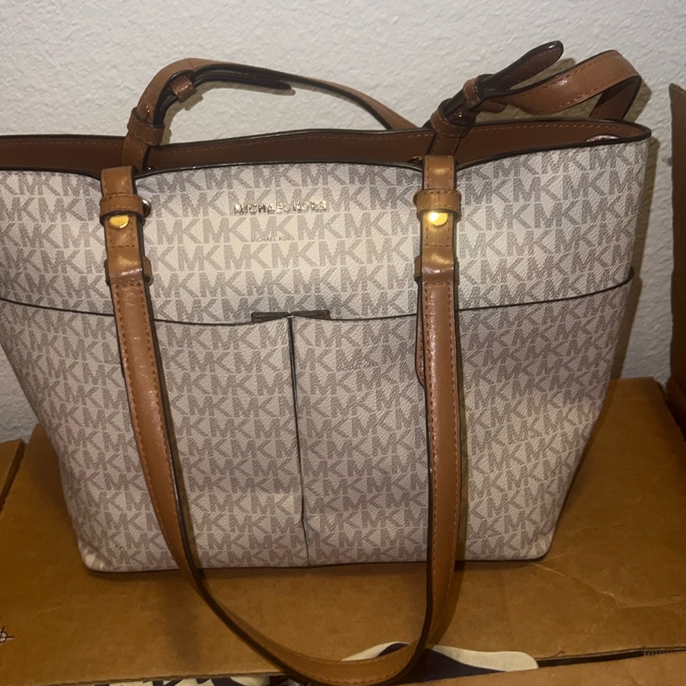 Cream and tan Michael Kors Large tote